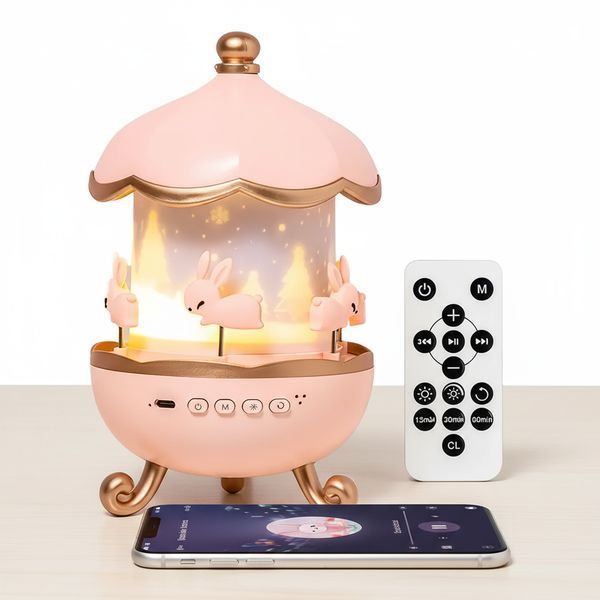 Музичний нічник-проектор із Bluetooth та пультом акумуляторний "Карусель зайчиків" WH-E11-02 89982 фото
