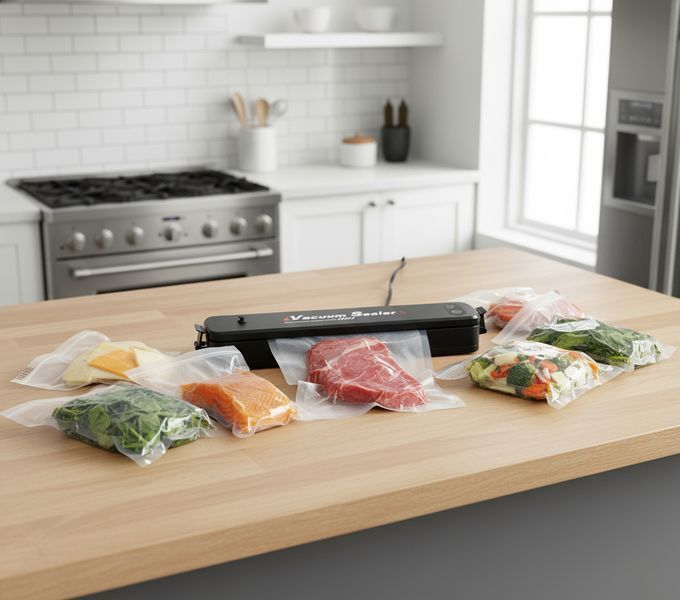 Вакууматор Vacuum Sealer вакуумний пакувальник для їжі, побутовий вакууматор чорний 1298 фото