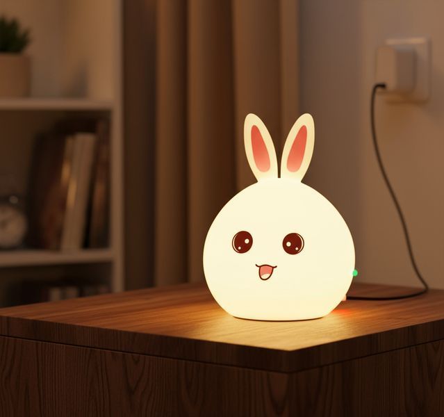 Силіконовий дитячий нічник Кролик акумуляторний LED RGB 7 режимів світіння м'який світильник EL-543-13 1261 фото