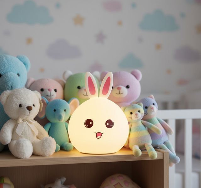 Силіконовий дитячий нічник Кролик акумуляторний LED RGB 7 режимів світіння м'який світильник EL-543-13 1261 фото