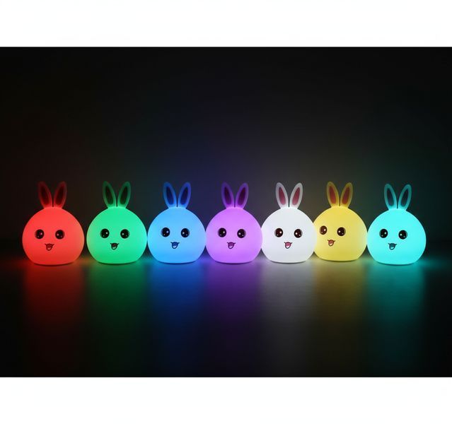 Силіконовий дитячий нічник Кролик акумуляторний LED RGB 7 режимів світіння м'який світильник EL-543-13 1261 фото